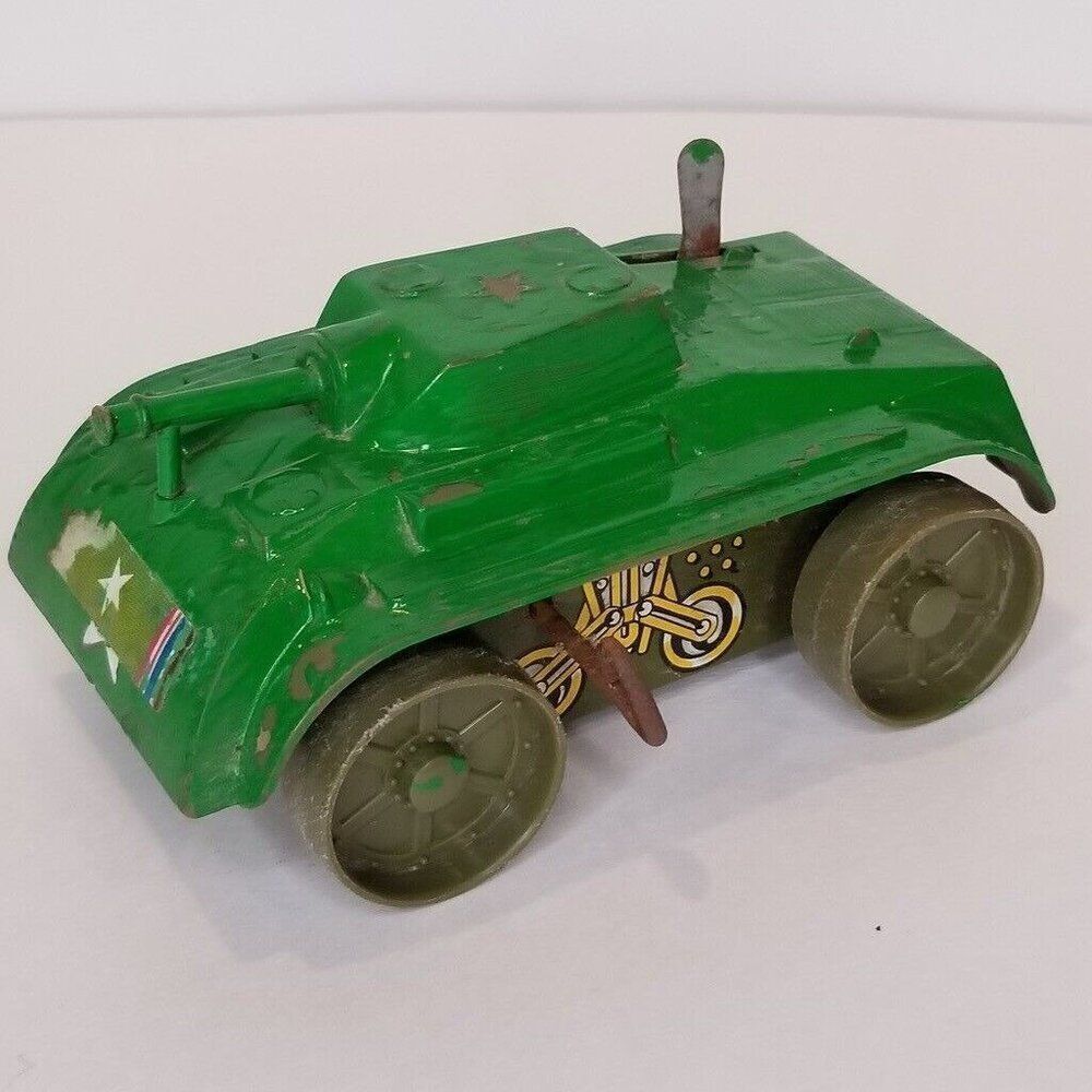 Vintage Marx Toys Wind Up Green Tin Tank Working Motor Original Key